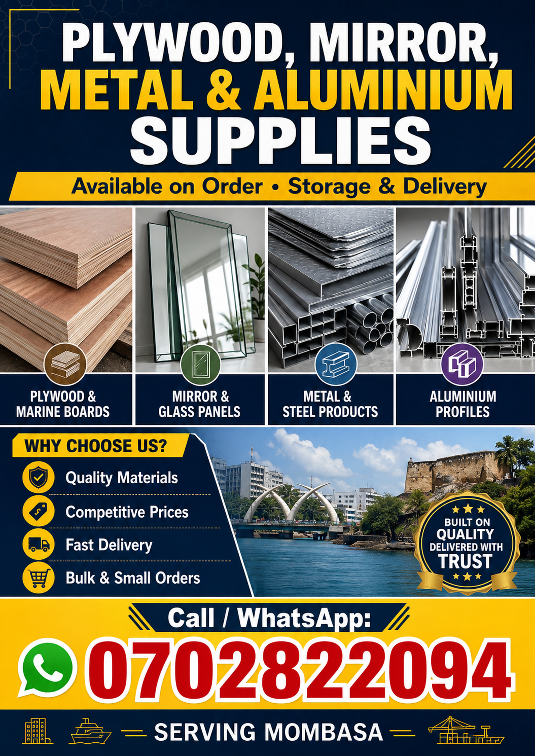 Plywood mirror metal and aluminium supplies poster